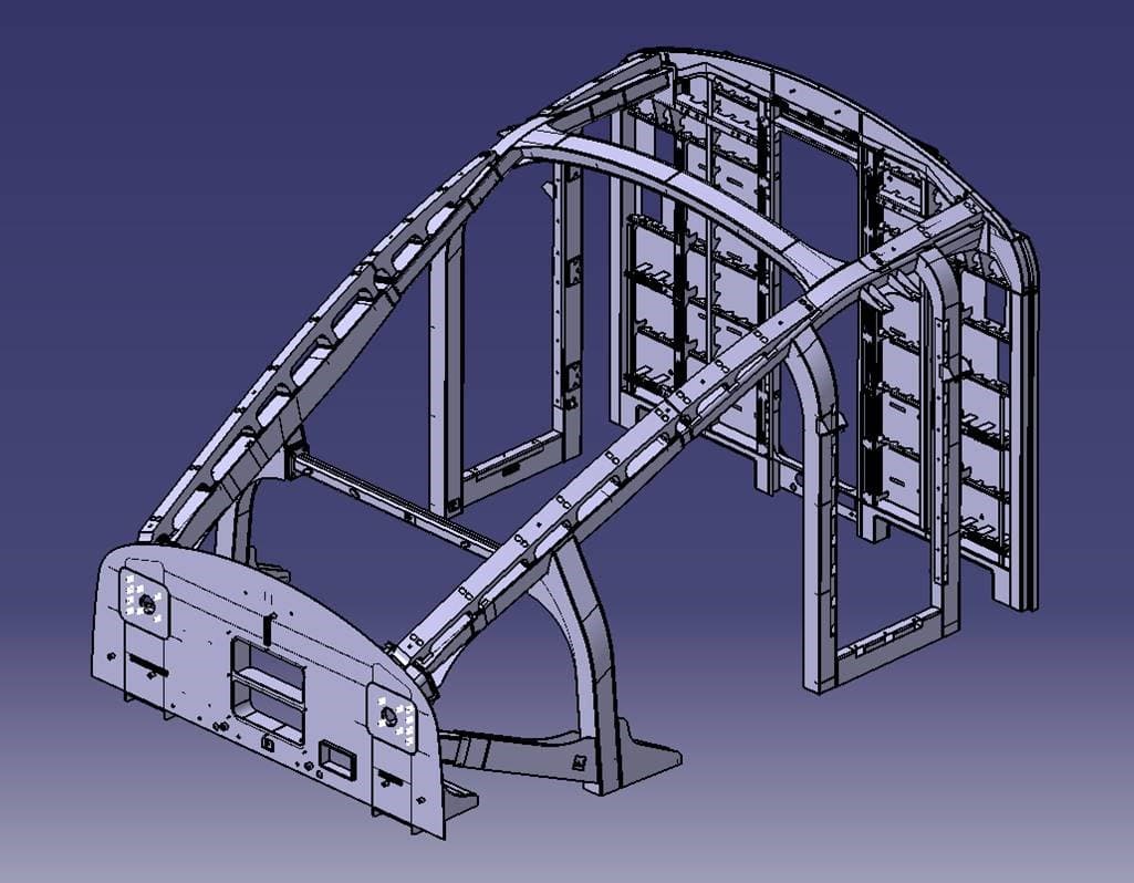 Imagen 3D de la jaula del kit de cabina del proyecto F070 de Talgo.